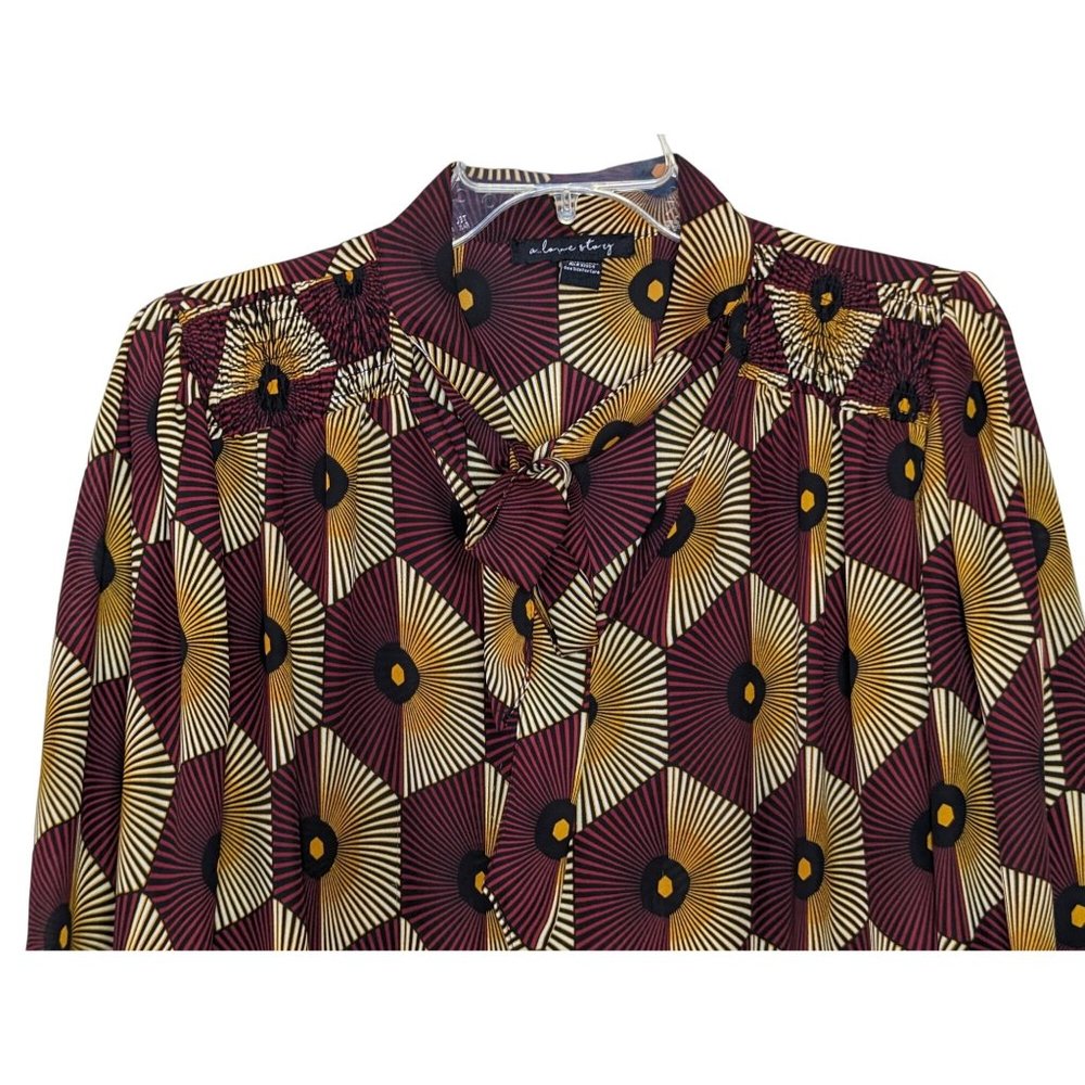 A Love Story 3/4" sleeve geometry burgundy yellow career pull over top XL‎ - Picture 4 of 12